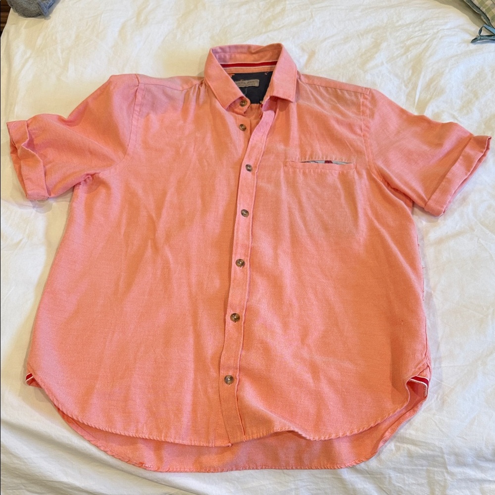 Zara Men's Peach Button-Down Shirt